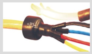 Moulded heat-shrink low voltage cable breakout of the type supplied as the crutch seal inside a GLT kit